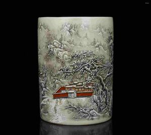 Jarrones China Old Collectible Hand-Hand-Hand-Pintura de pincel de porcelana de paisaje cubierto de nieve