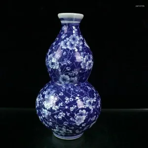 Jarrones Viejos chinos de porcelana azul y blanca Patrón de ciruela de hielo Vase de botella de calabaza