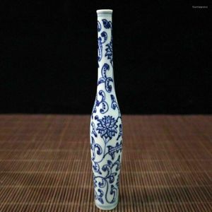 Vases Chinois Ancien En Porcelaine Bleu Et Blanc Lotus Enchevêtré Long Cou Petit Vase