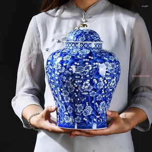 Vases créatives Bleu et blanc thé Pande Caddy grand bonbon séché à fruits scellés Jar Blossom Blossom General Home Decoration