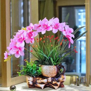 Vases Vase en céramique créatif Phalaenopsis fleur artificielle ensemble papillon orchidée faux arrangement bureau à domicile ornements de bureau