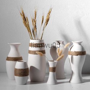 Vases Décor Créatif Corde De Chanvre Blanc Céramique Art Culture De L'eau Inséré Vase À Fleurs Sèches Vase En Verre Nordique Salon Décoration De La Maison x0809