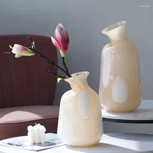 Vases Creative Milk Jade Glass Hydroponic Flower Home Vase Decoration Soft Decoration For Living Room Dining Table Arrangement Affichage