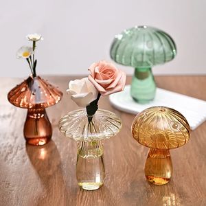 Vases Creative Mushroom Glass Vase Plant Hydroponic Terrarium Art Plant Hydroponic Table Vase Glass Crafts DIY Aromatherapy Bottle 231009