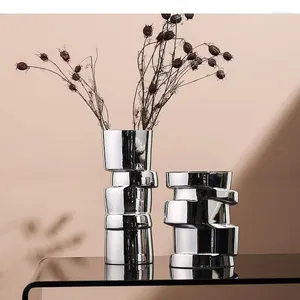 Vases créatives en verre plaqué argenté Décoration de bureau de bureau Twist Shape Floral Hydroponics Flower Pots Decorative Decorative
