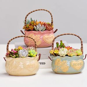 Vases Pot de fleur en céramique succulente créative avec poterie brute en Relief et articles végétaux respirants 231130