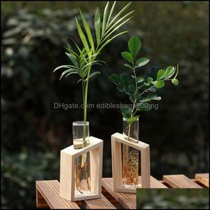 Jarrones Cristal Tubo de ensayo Florero en soporte de madera Macetas para plantas hidropónicas Decoración del jardín del hogar 507 R2 Drop Delivery Dhsm9