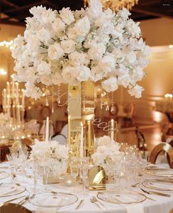 Vases or argent carré miroir colonne en acier inoxydable décorations de table mariage grand centre de table support de fleur