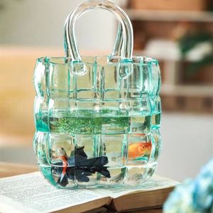 Vases Sac à main Vase multifonctionnel sac en verre Pot de fleur plante aquatique aquarium jardin maison disposition de l'eau ornements décor de mariage 230915