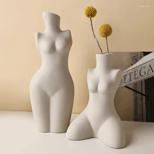 Vases Decoration Home Corps humain Arts en plastique Vase Vase Céramique Sculpture Fleur blanche Floreros décorativos moderne