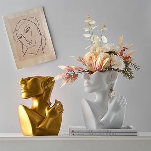 Vases tête humaine résine Vase décoration de la maison Pot de fleur chambre bijoux support collier affichage Art européen Statue modèle