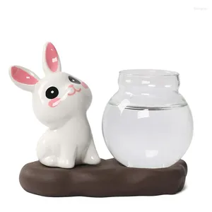 Vases Plante hydroponique Vase en verre transparent Décoration de table Bouteille de fleur aquatique avec base en bois en gros
