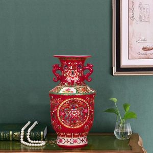 Vases Jingdezhen en céramique Vase Email Modern Red Dragon oreilles Home Feloning Craft Decoration