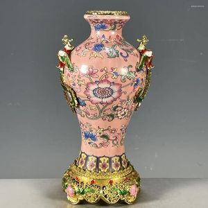 Jarrones Sala De Estar Decoración Del Dormitorio Emperador Qing Qianlong Año Cobre Con Incrustaciones De Flores Pastel Patrón Florero Ornamental Porcelana Antigua