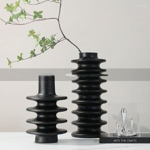 Vases Moderne Noir Résine Artisanat Empilage Fleur Art Vase Décoration Modèle Maison Ventes Bureau Table À Manger Doux Accessoires