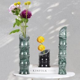 Vases moderne en marbre naturel moderne cylindrique en bambou en forme de vase verte modèle de vase de salle de chambre de vente halto
