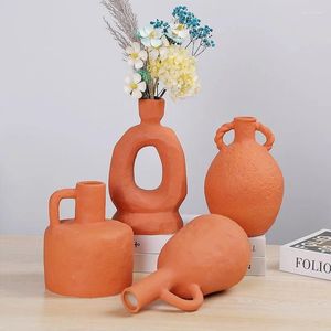 Vases Moderne Orange Forme Spéciale Vase Arrangement De Fleurs Décoration Séchée Couleur Solide Porcelaine Creux Artisanat