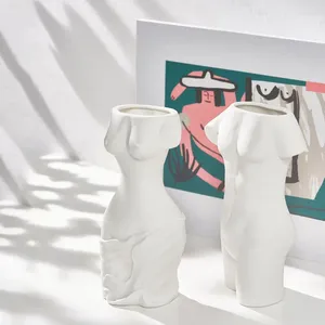 Jarrones Nordic Ins White Ceramic Vase Creative Body Art Decoration Modern Home Sala de estar Desktop Flor seca