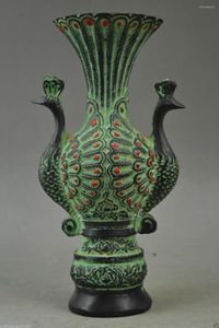 Vases anciens décorés sculpter paire de bon augure paon Rare Noble Vase cuivre artisanat outils décoration de mariage en laiton véritable Bronze