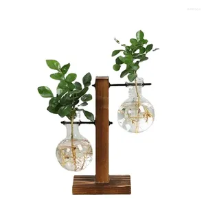 Vases Verbe Vase Vase Frame en bois Hydroponic Green Transparent Simple Creative Desktop Decoration Ornements Home Art Decor
