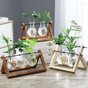 Vases Vaste Transparent Bulb Vase avec Wood Stand Creative Planter Hydroponic Home Garden Office Decoration 21x15cm