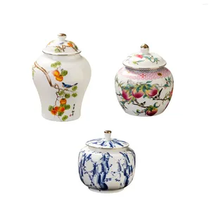 Jarrones de porcelana jarro delicado jengibre de cerámica tradicional con jarrón decorativo de tapa para sala de estar de escritorio decoración del hogar