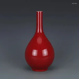 Vases Qing Qianlong Red Vase Antique Collection en porcelaine Ornements faits à la main
