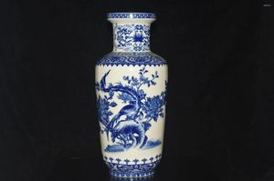 Jarrones Raro Único China Hecho A Mano Azul Y Blanco Porcelana Florero Qianlong Mark Decoración De La Sala De Estar