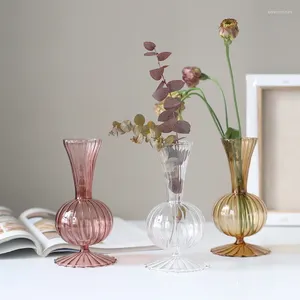 Vases Rétro Verre Transparent Marron Jaune Ins Style Minimaliste Table Art Arrangement De Fleurs Décoration