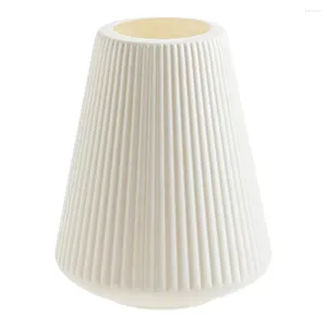 Vases Simple Vertical Rayé Petit Vase Salon Arrangement De Fleurs Décoration Imitation Céramique Pot en Plastique-Blanc