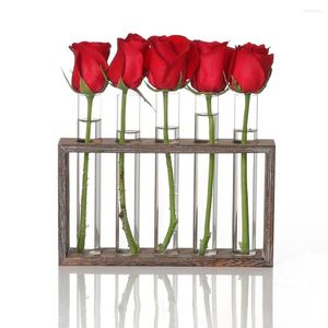 Vases Vintage support en bois avec Tube en verre planteur porte-Vase à fleurs de table pour Table décor de bureau conteneur