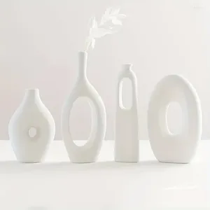Vases White Ceramic Hollow Ensemble de 4 pour la décoration de fleurs - Perfect Modern Centropiece Wedding Dinner Table Party Living