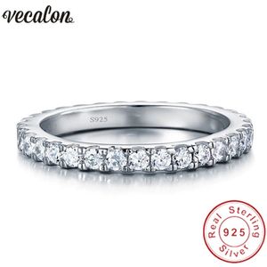 Vecalon femenino anillo de boda clásica 100% SOILD 925 Sterling Silver Circle 5A Circon Cz Anillos de compromiso para mujeres Regalo 267B
