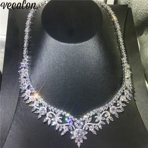 Vecalon fleur collier or blanc rempli pleine Marquise coupe diamant fête mariage colliers pour femmes accessoires bijoux