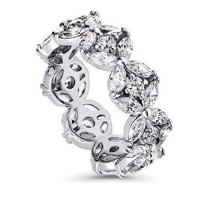 Vecalon Flower Shape Promise Ring Finger 925 Sterling Silver Diamond Engagement Band de bandes de mariage pour femmes bijoux Gift 232U