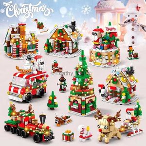 Vehicle Toys 6 In 1 Upgraded Christmas Series Building Blocks Set With Light Creative Winter Village House DIY Bricks Toys For Kids Xmas GiftL231114