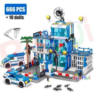 Vehículos de juguete SWAT estación de policía ciudad militar modelo conjunto prisión coche policía barco figuras bloques de construcción DIY juguete para niños regalo L231114