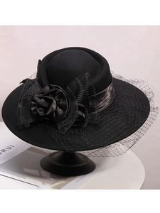 Velo negro mujer invierno fedora 100% lana australiana cloche sombreros femenino ala ancha sombrero de fieltro señoras bowknot para gorras de iglesia 56-58 cm 231225