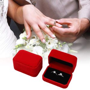 Caja de anillo de joyería de terciopelo, cajas de almacenamiento de doble anillo, soporte organizador de pendientes, paquete de exhibición de regalo para compromiso, boda