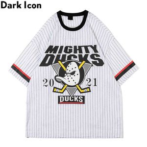 Camiseta de dibujos animados de rayas verticales para hombre, camiseta de manga corta con cinta de bloque de Color para hombre, ropa de calle 210603