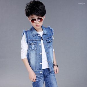 Chaleco 2023 primavera otoño ropa para niños sin mangas algodón Denim moda cuello vuelto chaqueta niño LZ375