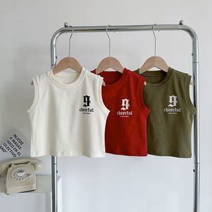 Gilet Bébé Garçons Sans Manches Toddler Enfants Lettre Imprimer Singlet Coton Tops 1 À 8 Ans Enfants Camisoles Vêtements Style Coréen 230630