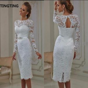 Vestido de novia de encaje blanco, vestido de novia corto hasta la rodilla, vestidos de boda informales para niñas pequeñas, venta de vestidos de novia 271H