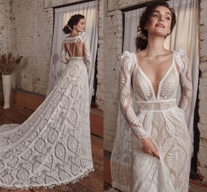 Vestido de novia bohemio de Encaje Vintage, Vestido largo desmontable de manga 2022, bata Sexy para playa, vestidos de boda de verano con espalda abierta