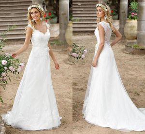 Vestidos De Novia 2020 plage pas cher Boho robe de mariée boutons dos dentelle Applique une ligne princesse robe de mariée chine robes de mariée