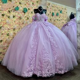 Robes élégantes De 15 Anos, lilas, robes De Quinceanera, en dentelle appliquée, paillettes, épaules dénudées, douce 16 robes De bal, 2024