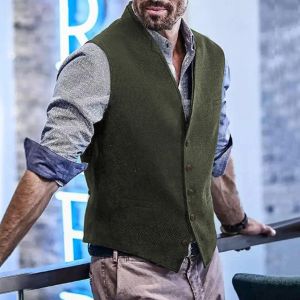 Gilet Business Men's Business Suit Wool Tweed Herringbone Waistcoat for Wedding Groomsmen v Neck Vest