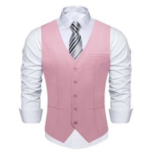 Gilet Pink Solid Rayon Polyester Suit gilet pour les hommes Business officiel Business Rouge Black Blazer Taiat Men Vêtements en gros