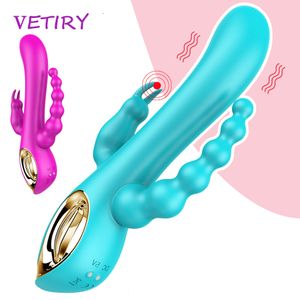 VETIRY-consolador vibrador para mujer, juguetes sexys para mujer, masajeador de punto G, clítoris, estimulador Anal y vaginal, masturbador femenino, Triple vibración