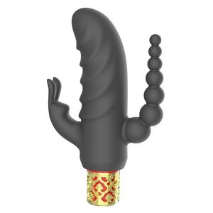 Vibrador Juguete Sexual Masajeador Asta 10 Modo Mujeres Triple Punto G Vibrar Vagina Conejo Estimulación del Clítoris Masturbación Anal Plug Adulto s H5N3